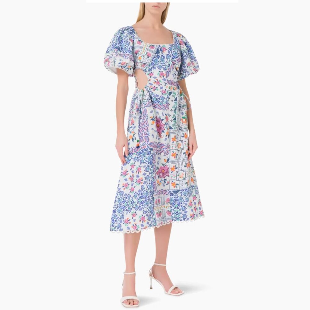 Farm Rio Romantic Bandanas Puffy Sleeves Midi Dress - Picture 4 of 15